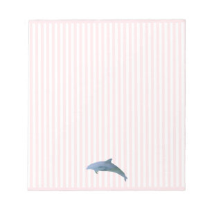 Bloc De Notas Pintura de delfín Tiras náuticas rosadas Preppy