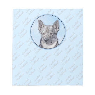 Bloc De Notas Pintura de Vallhund Sueca - Arte Perro Original Cu