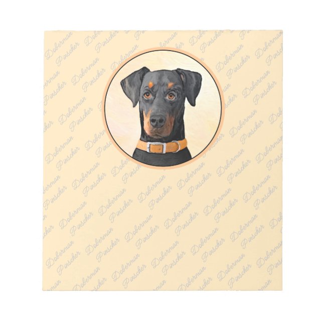 Bloc De Notas Pintura original de Doberman Pinscher sin cortar (Frente)