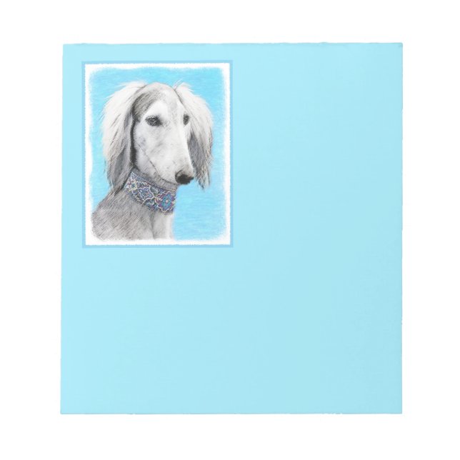 Bloc De Notas Pintura Saluki (plateada) - Arte Perro Original. (Frente)
