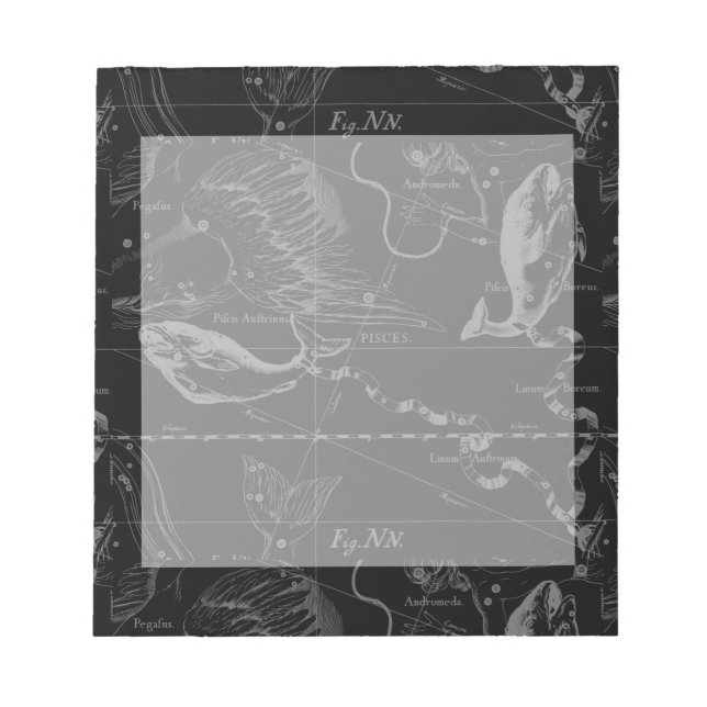 Bloc De Notas Pisces Constellation Hevelius 1690 en negro (Frente)