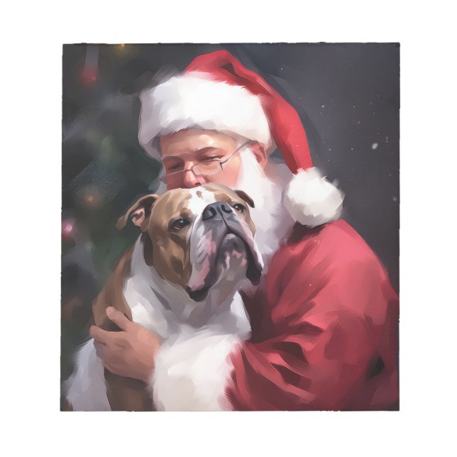 Bloc De Notas Pitbull con Santa Claus Festivo de Navidad (Frente)