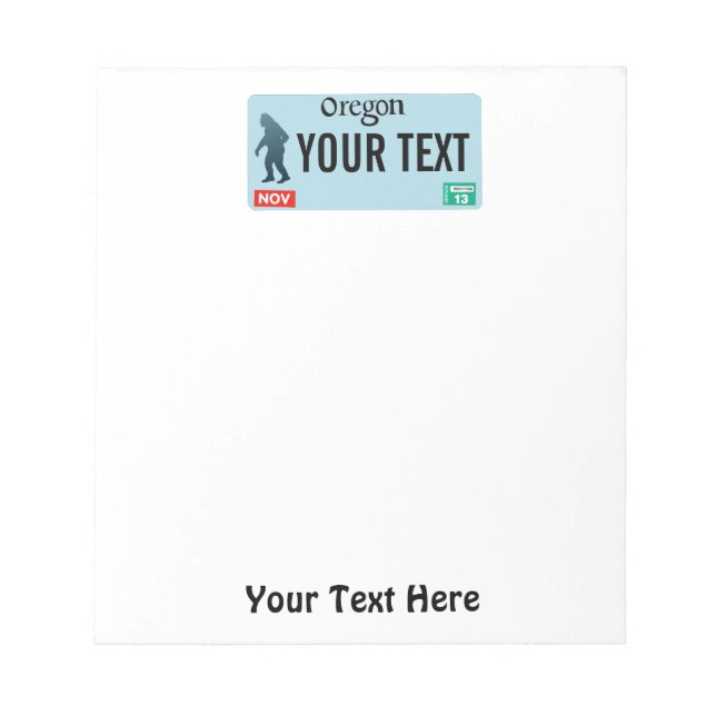 Bloc De Notas Placa de licencia Oregon Sasquatch (Frente)