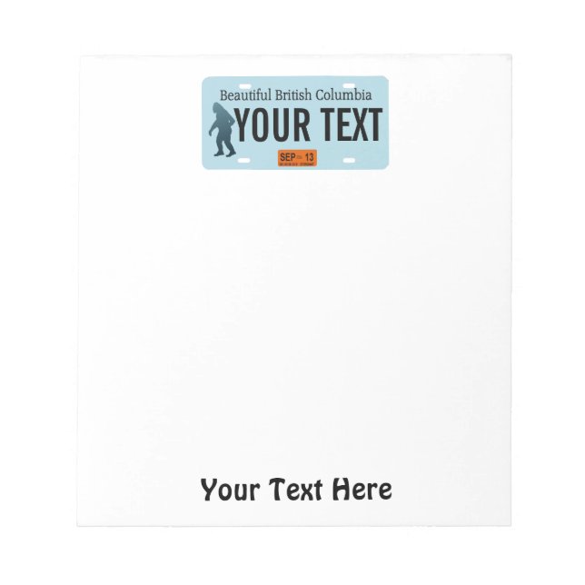 Bloc De Notas Placa de licencia Sasquatch de Columbia Británica (Frente)