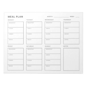 Bloc De Notas Plan de comidas Planificador semanal