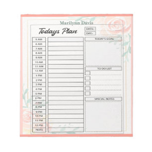 Bloc De Notas plan de día personalizado con rosas rosadas