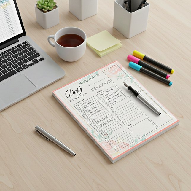 Bloc De Notas Plan de día personalizado para rosas rosas rosadas (Subido por el creador)