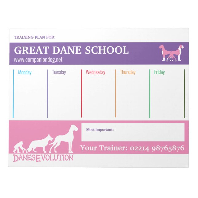 Bloc De Notas Plan de entrenamiento de Great Dane (Frente)