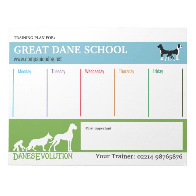 Bloc De Notas Plan de entrenamiento de Great Dane Notepad (Frente)