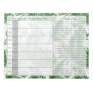 Bloc De Notas Plan de menú personalizado semanal de hojas tropic