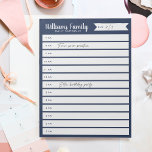 Bloc De Notas Plan diario de planificación familiar o horario de<br><div class="desc">Realice un seguimiento del horario diario de su familia o del horario de su hogar con este aviso diario organizado por hora. Personaliza con tu apellido en la parte superior.</div>
