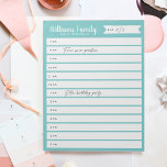 Bloc De Notas Plan diario de planificación familiar o horario de<br><div class="desc">Realice un seguimiento del horario diario de su familia o del horario de su hogar con este aviso diario organizado por hora. Personaliza con tu apellido en la parte superior.</div>