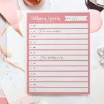 Bloc De Notas Plan diario de planificación familiar o horario de<br><div class="desc">Realice un seguimiento del horario diario de su familia o del horario de su hogar con este aviso diario organizado por hora. Personaliza con tu apellido en la parte superior.</div>