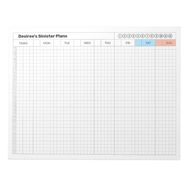 Bloc De Notas Plan semanal - Plan siniestro (Frente)
