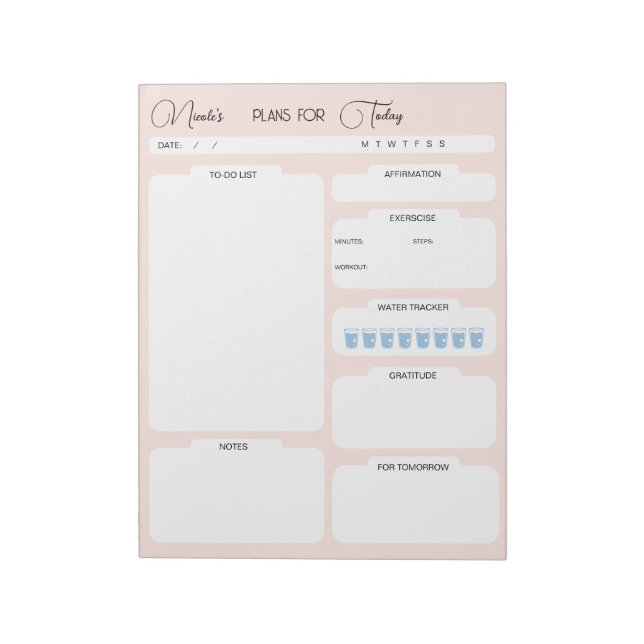 Bloc De Notas Planes Personalizados Para Pink Daily Planner (Lado Izquierdo)