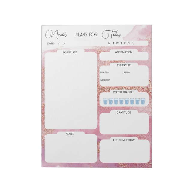 Bloc De Notas Planes Personalizados Para Pink Daily Planner (Lado Izquierdo)