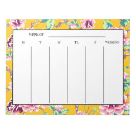Bloc De Notas Planes Semanales Florales de Amarillo Mostaza Rosa