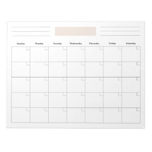 Bloc De Notas Planificador de calendario mensual en blanco