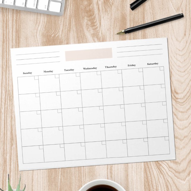 Bloc De Notas Planificador de calendario mensual en blanco (blank, minimalist monthly planner notepad)