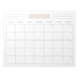 Bloc De Notas Planificador de calendario mensual simple en blanc