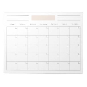 Bloc De Notas Planificador de calendario mensual simple en blanc