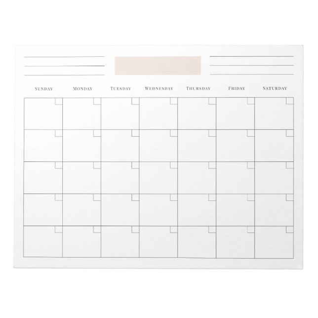 Bloc De Notas Planificador de calendario mensual simple en blanc (Frente)