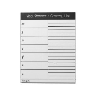 Bloc De Notas Planificador de comidas Black Weekly - Lista de co