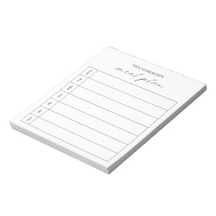 Bloc De Notas Planificador de Comidas Elegante Blanco y Negro Si