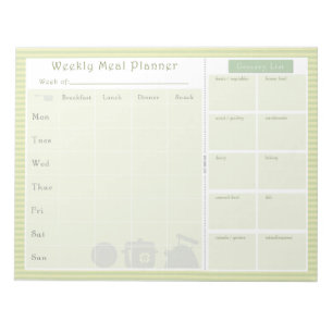 Bloc De Notas Planificador de comidas semanal franjas verdes