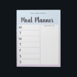 Bloc De Notas Planificador de comidas semanales para familias pe<br><div class="desc">Notepad de Planificador de Comida Semanal Familiar Personalizado. Cree un planificador personalizado para la comida de su familia. Espacio para escribir planes de comidas para cada día de la semana. También agrega alimentos y más al organizador de la lista de compras. Presenta un diseño moderno de letras minimalistas y caligráficas...</div>
