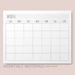 Bloc De Notas Planificador de cuadrícula de calendario mensual e