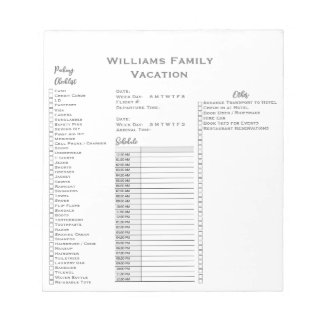 Bloc De Notas Planificador de lista de cheques de viaje de vacac
