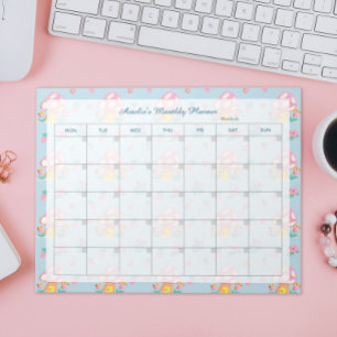 Bloc De Notas Planificador de nombre de hongo rosa floral azul c