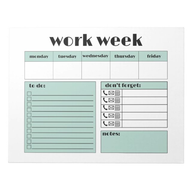 Bloc De Notas Planificador de semana laboral - azul (Frente)