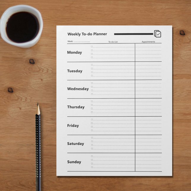 Bloc De Notas Planificador de tareas pendientes semanales (Weekly To-do Planner Notepad)