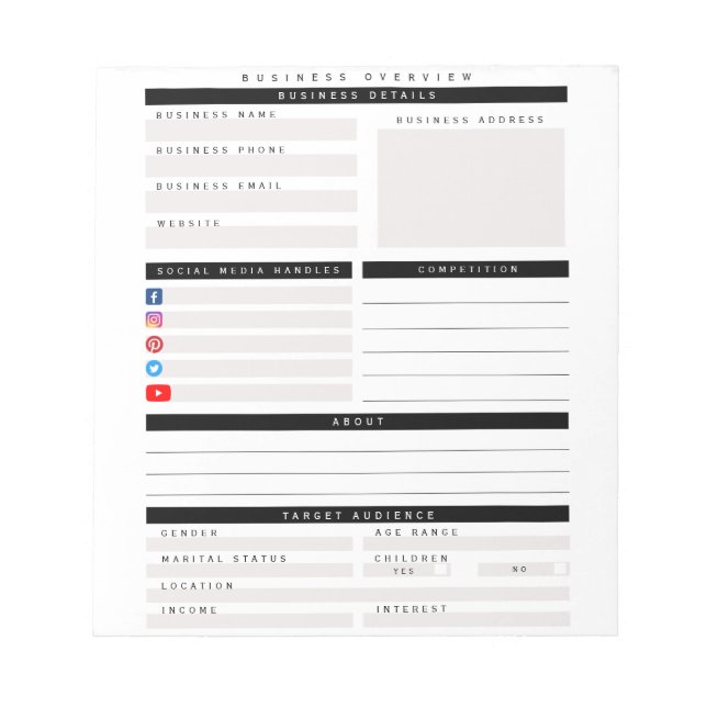 Bloc De Notas Planificador de visión general empresarial persona (Frente)
