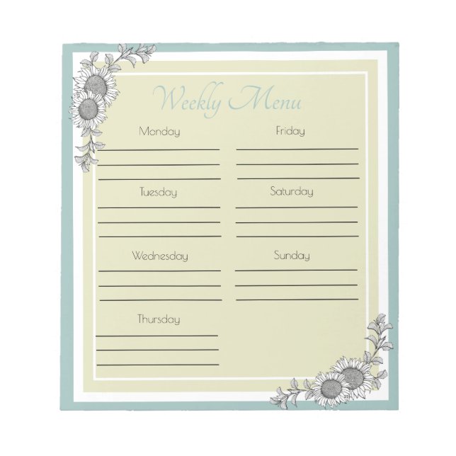 Bloc De Notas Planificador del menú diario de girasol (Frente)