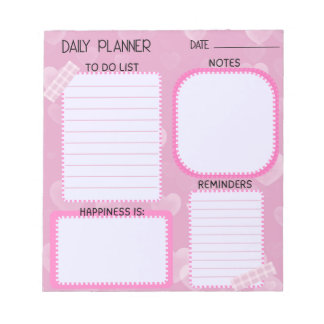 Bloc de notas Planificador diario de Corazones Ros