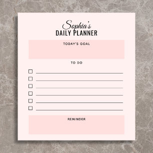 Bloc De Notas Planificador Diario de Tareas con Letra Rosa Rubor