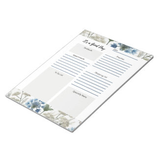 Bloc De Notas Planificador Diario Floral Azul Beige