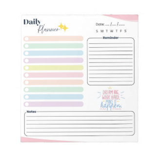Bloc De Notas Planificador Diario Pastel - Lista de tareas, reco
