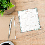 Bloc De Notas Planificador diario personalizado<br><div class="desc">Este moderno planificador diario personalizado con listas de verificación está decorado con un verde azulado borde verde verde follaje. La tipografía de escritura elegante en la parte superior se puede personalizar con un nombre. Bajo ese punto se encuentra un lugar para introducir el día o la fecha. Todos los subtítulos...</div>