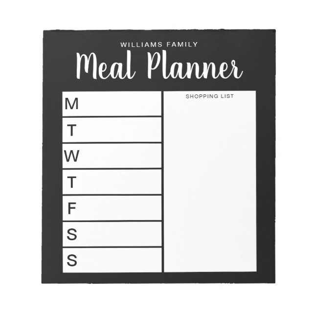 Bloc De Notas Planificador familiar semanal de comidas (Frente)