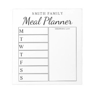 Bloc De Notas Planificador familiar semanal de comidas