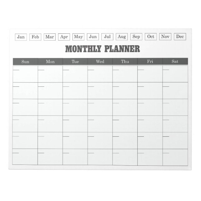 Bloc De Notas Planificador Mensual Calendario Simple Blanco (Frente)