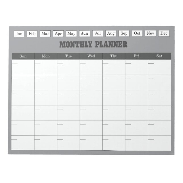 Bloc De Notas Planificador Mensual Calendario Simple Gris (Frente)