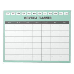 Bloc De Notas Planificador Mensual Calendario Simple Verde Azul