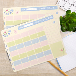 Bloc De Notas Planificador Mensual Cute Azul Pastel Rosa Cuadern