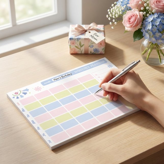 Bloc De Notas Planificador mensual notepad azul pastel rosa lind (Pastel Blue Pink Cute Monthly Planner Notepad
)
