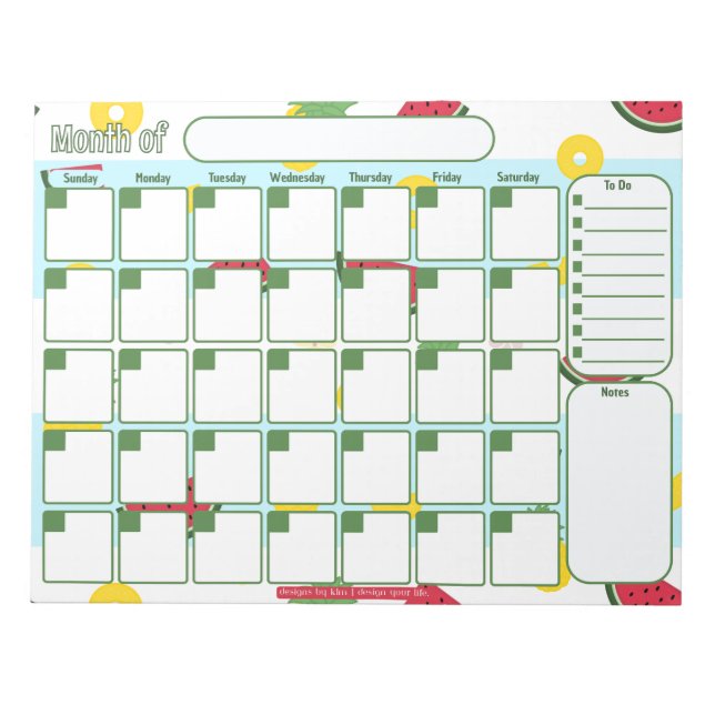 Bloc De Notas Planificador mensual personalizado | Pineapple Wat (Frente)